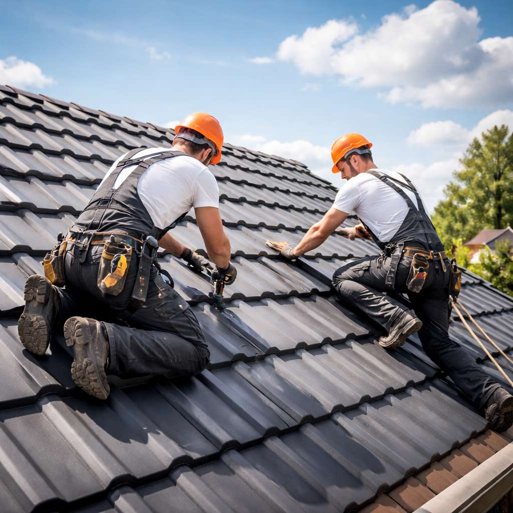 Zwei Dachdecker arbeiten an einem Dach - CAYYDE