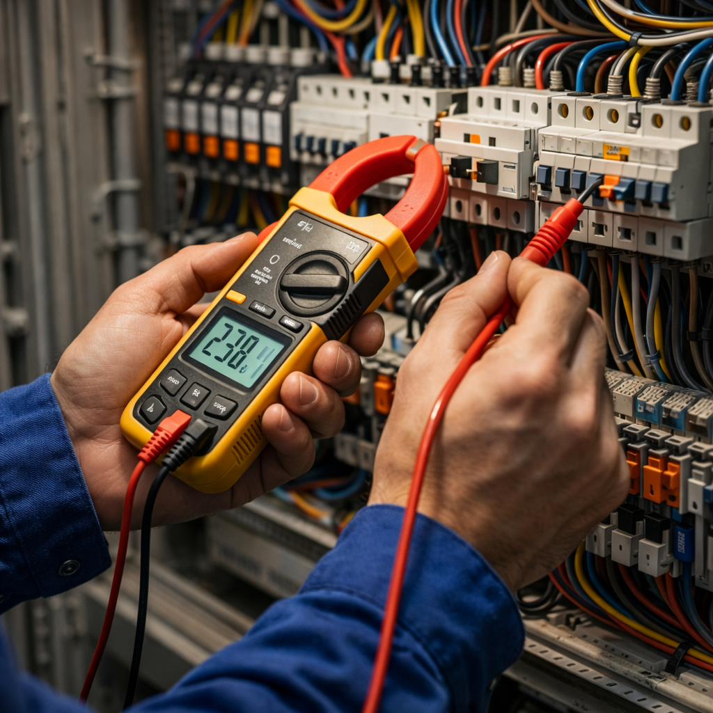 Ein Elektroniker ist am arbeiten, man sieht nur die Hände